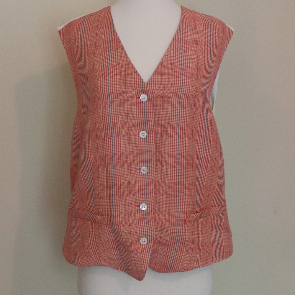 GAP Linen Plaid 5 Button Vest Size L